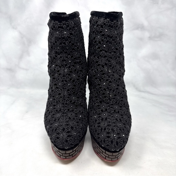 Charlotte Olympia Damsel in Distress Castle Tower Heel Crochet Platform Boots 38 - Picture 5 of 16